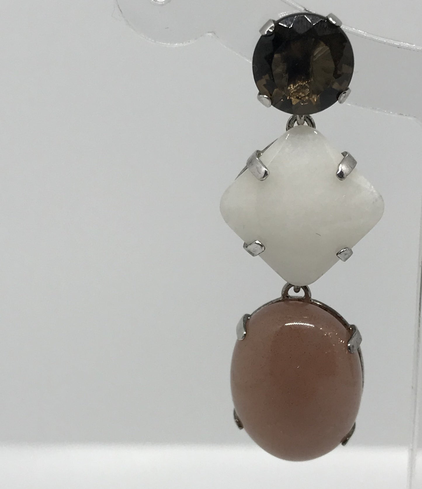 Orecchini Quarzo Fumè Moonstone Rosa