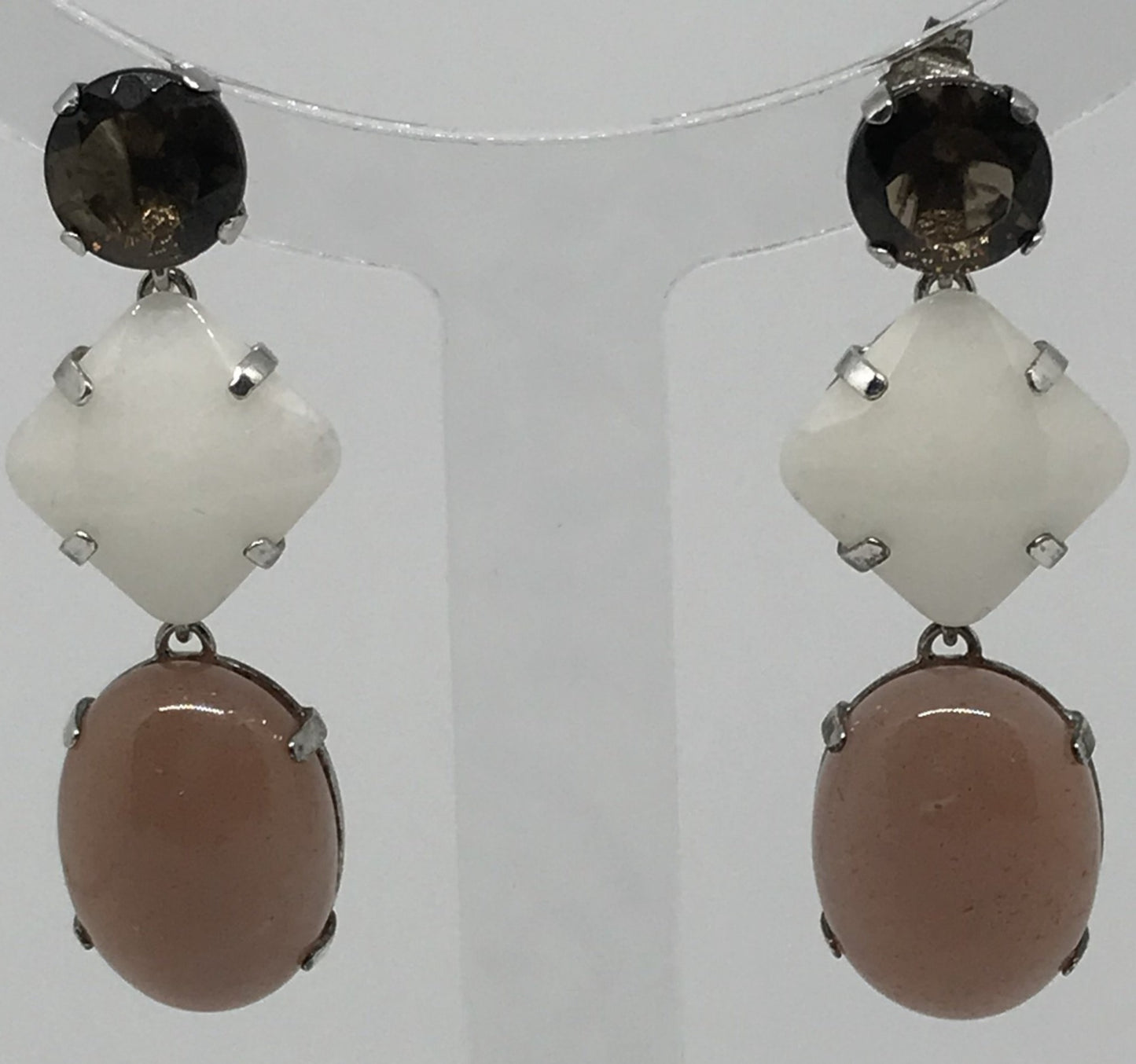 Orecchini Quarzo Fumè Moonstone Rosa