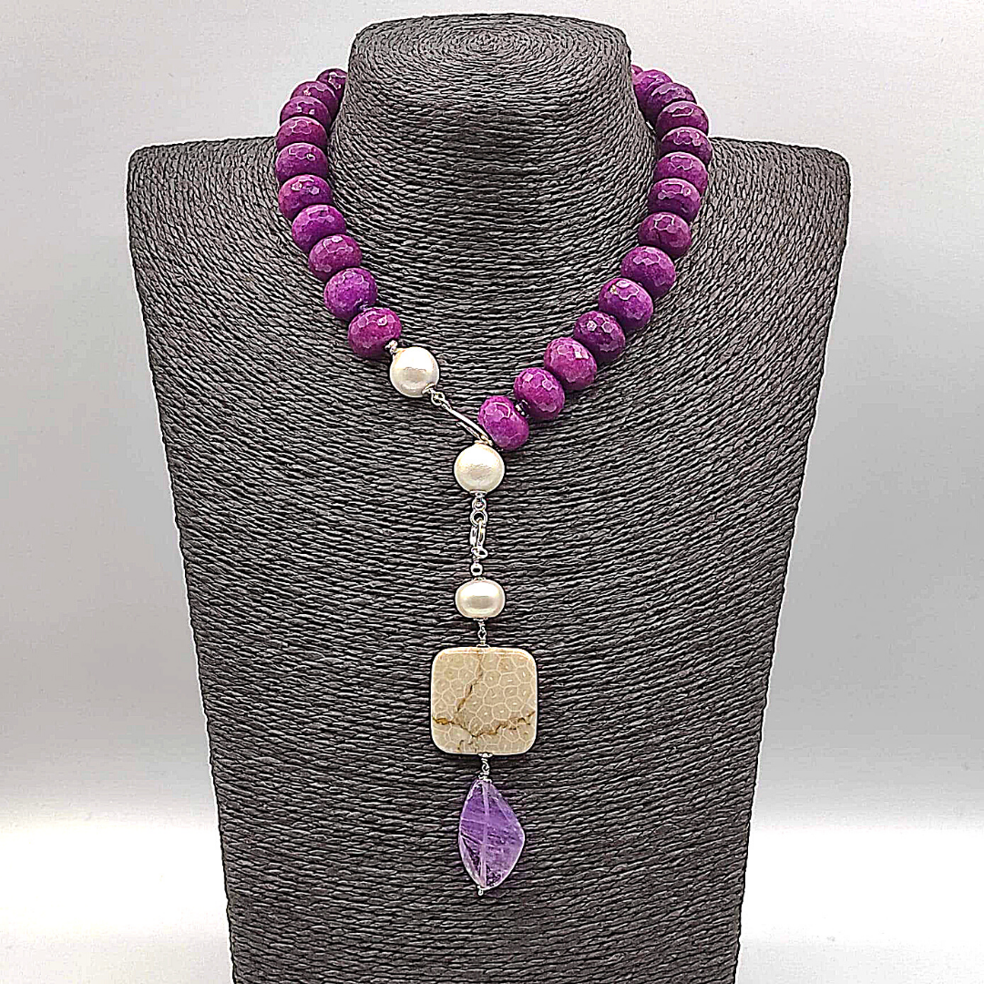 Girocollo Charoite con Ciondolo e Cordone