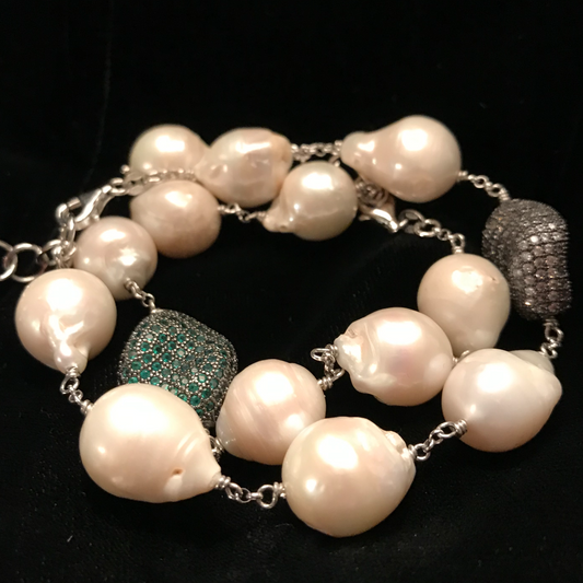 Bracciale Perle Barocche-Sasso Zirgoni Verdi