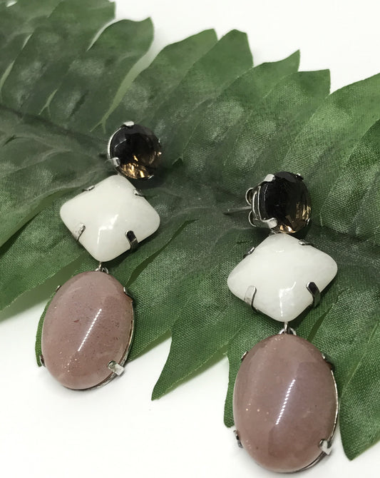 Orecchini Quarzo Fumè Moonstone Rosa