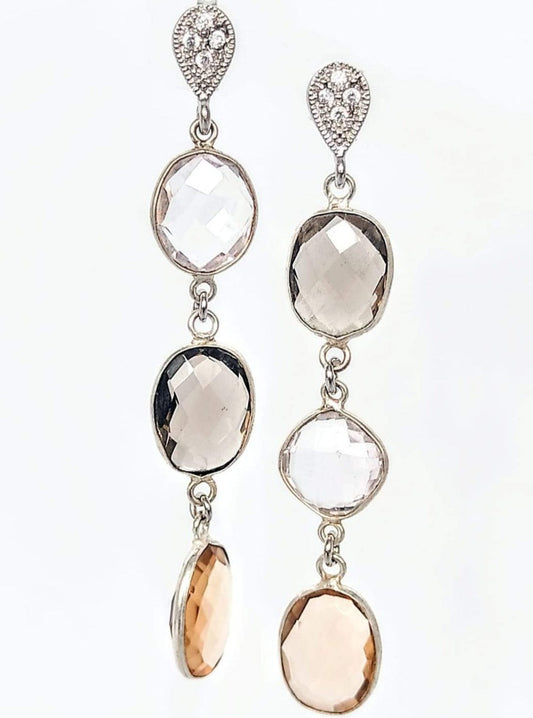 Orecchini Quarzo Fumè Morganite e Citrino