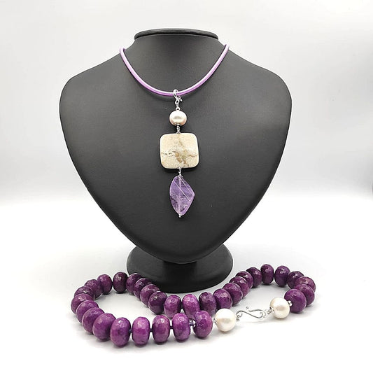 Girocollo Charoite con Ciondolo e Cordone