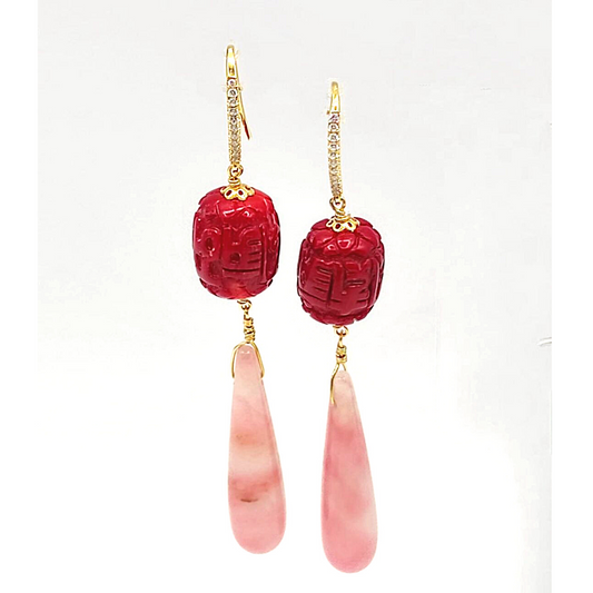 Orecchini Corallo inciso e Giada Rosa