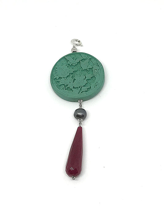 Ciondolo Lacca cinese Turchese e Giada Rubino